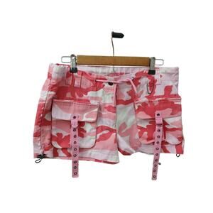 RIFLESSI Pink Camouflage Y2K 90'S Inspired Short Shorts Strap Detail sz 3XL